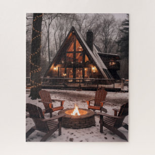 A-frame Cabin house Christmas Jigsaw Puzzle