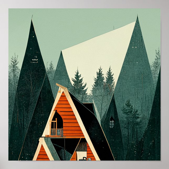 A-Frame Cabin in the Woods Poster (Front)
