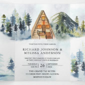 A-Frame Cabin Lodge Winter Mountain Forest Wedding Tri-Fold Invitation (Inside Middle)
