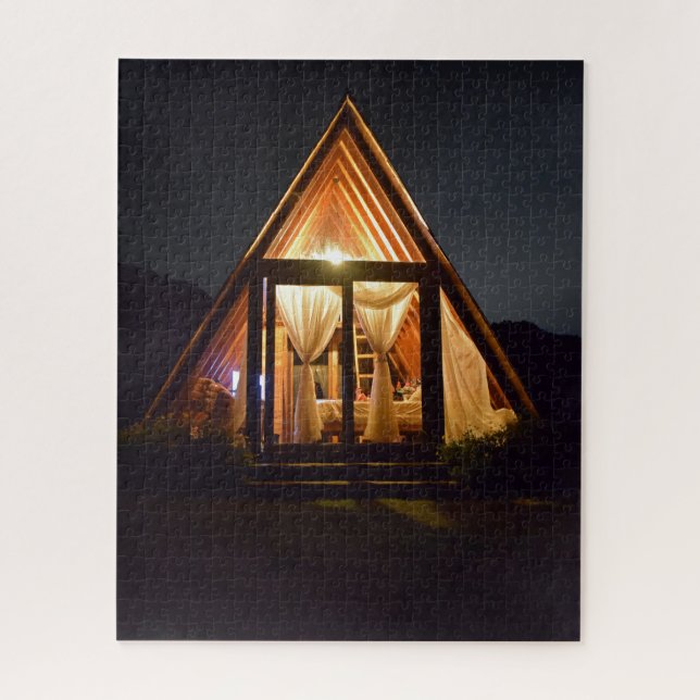 A FRAME CABIN NIGHT JIGSAW PUZZLE (Vertical)