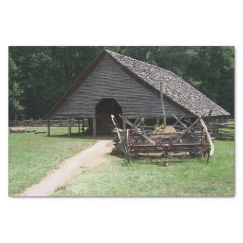 A_Frame Wood and Stone Barn with Large Wagon Tissue Paper