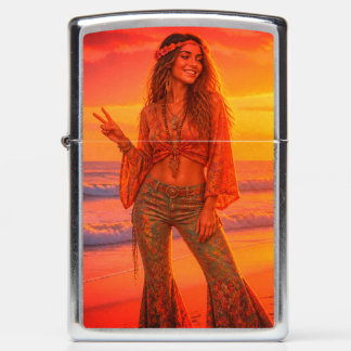 A Free Spirit Woman On the Beach On a Silver Tone Zippo Lighter