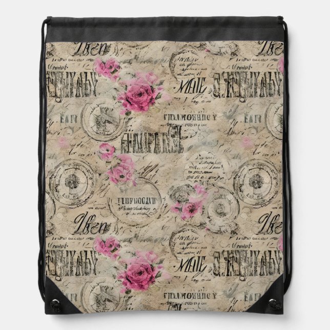 A French Ephemera Design Series 24 Drawstring Bag (Front)