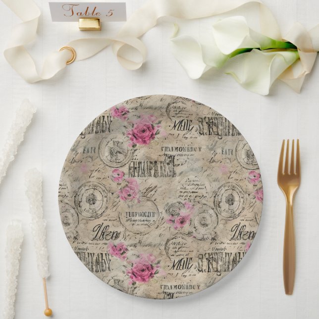 A French Ephemera Design Series 24 Paper Plates (Wedding)