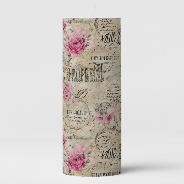 A French Ephemera Design Series 24 Pillar Candle (Front)