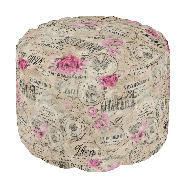 A French Ephemera Design Series 24 Pouf (Angled Front)