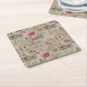 A French Ephemera Design Series 24 Square Paper Coaster