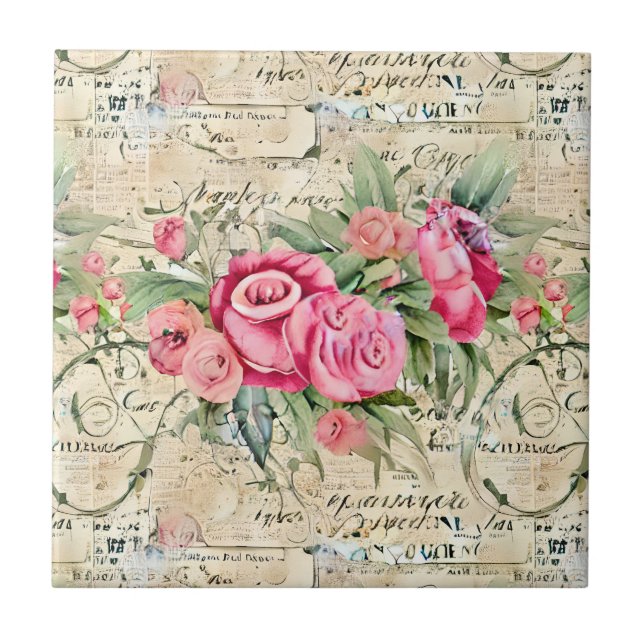 A French Ephemera Design Series 26 Ceramic Tile (Front)