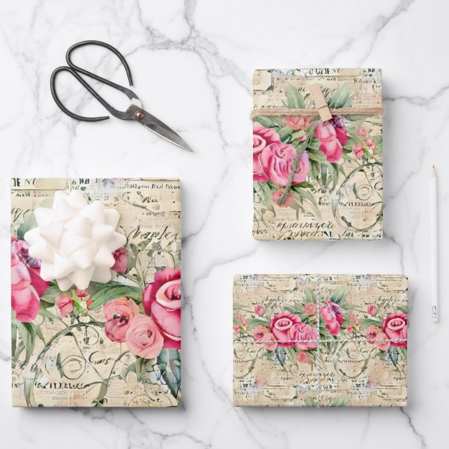 A French Ephemera Design Series 26 Wrapping Paper Sheets (Front)