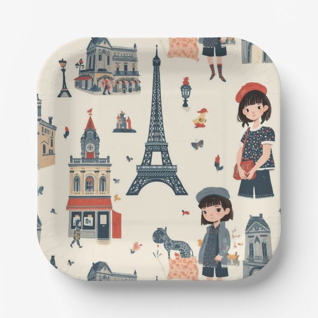 A French Girl's Day Out Paper Plates (Front)