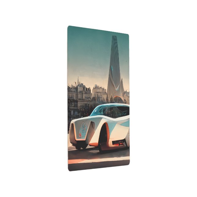 A French Peugeot Car In A City In The Future Metal Print (3/4)