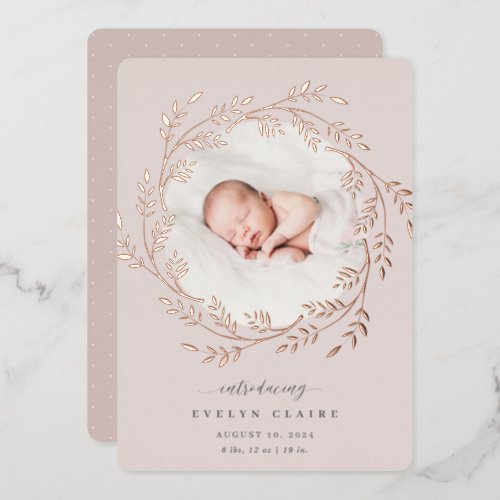 A Fresh Branch  Rose Gold Foil Birth Announcement