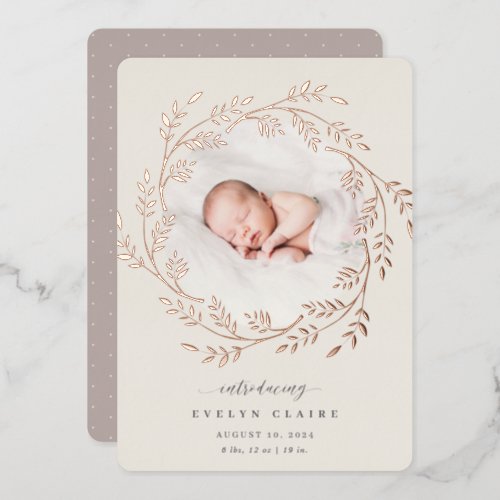 A Fresh Branch  Rose Gold Foil Birth Announcement