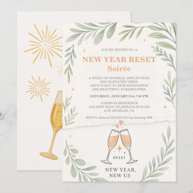 A Fresh Start Cocktail Party For Missed New Year Invitation (Front/Back)