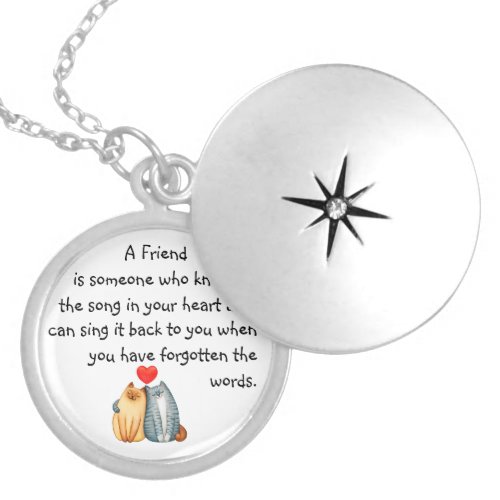 A Friend Friendship Love Quote Cute Cats Keychain Locket Necklace