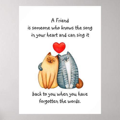 A Friend Friendship Love Quote Cute Cats Mug  Poster