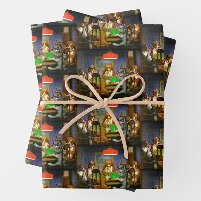 A Friend in Need Dogs Playing Poker Gift Wrapping Paper Sheets (In situ)