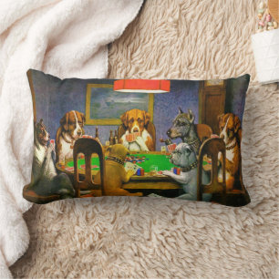 A Friend in Need Dogs Playing Poker Lumbar Pillow