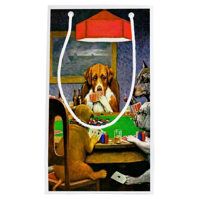 A Friend in Need, Dogs Playing Poker, Small Gift Bag (Front)