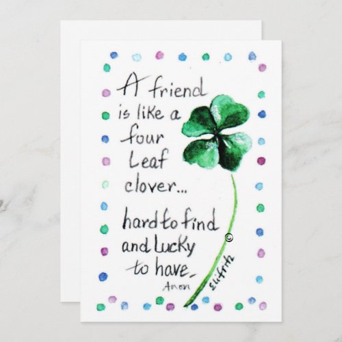 A Friend Is Like a Four Leaf Clover saying text Announcement