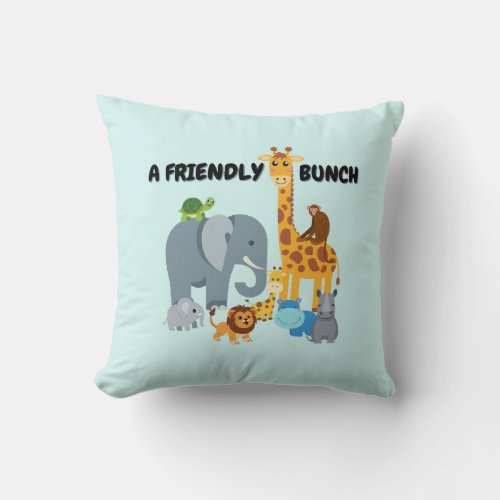 A friendly bunch _ kids animal throw pillow