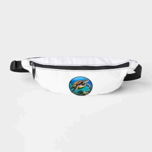 A friendly sea turtle swimming in the ocean fanny pack