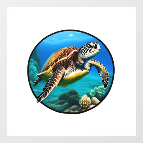 A friendly sea turtle swimming in the ocean floor decals