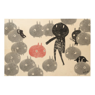 A friendly visit to the bunnyland 2014 wood wall art