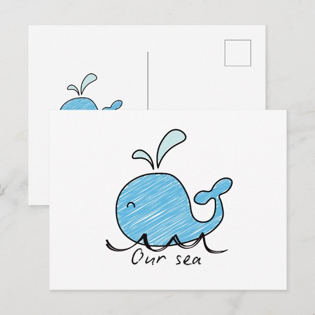 A FRIENDLY WHALE IN HIS SEA POSTCARD (Front/Back)