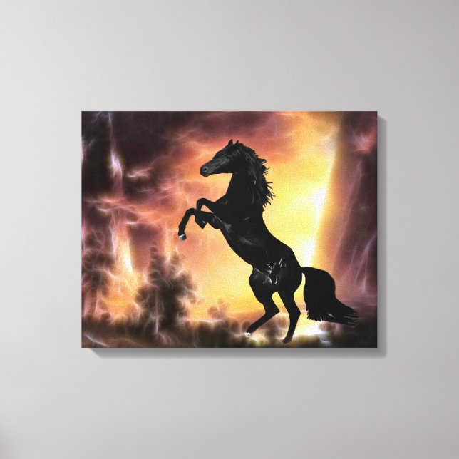 A Friesian Stallion horse rearing Canvas Print (Front)