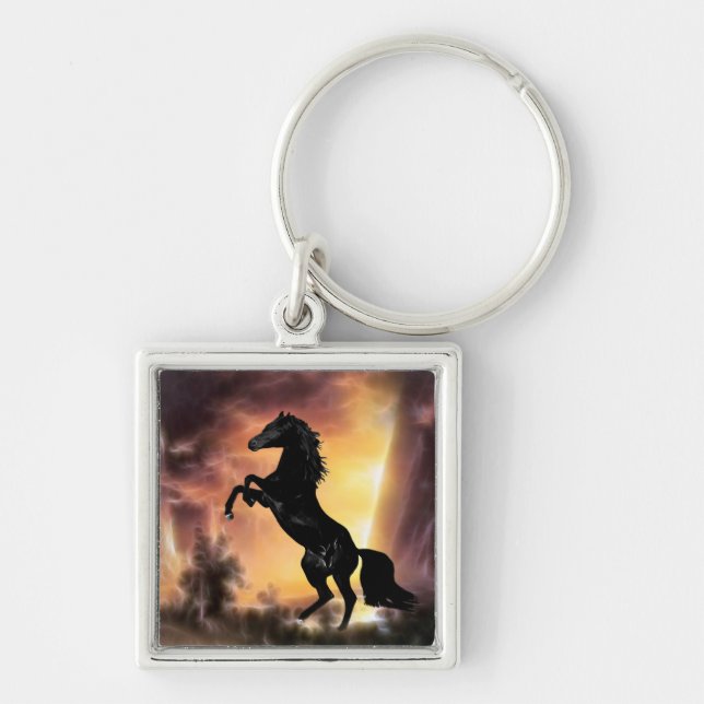 A Friesian Stallion horse rearing Keychain (Front)