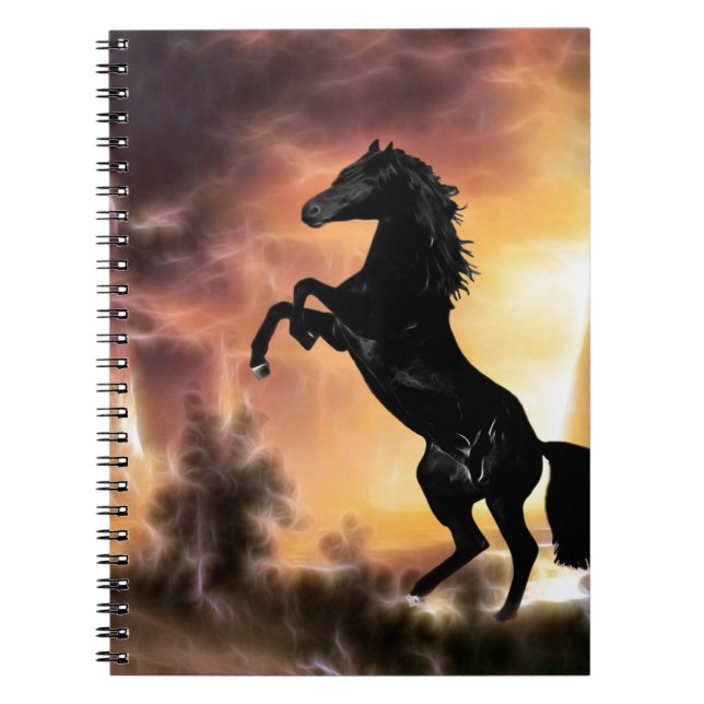 A Friesian Stallion horse rearing Notebook (Front)