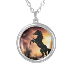 A Friesian Stallion horse rearing Silver Plated Necklace