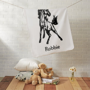 A Frisky Jumping Horse in the Wild Kids Name Baby Blanket