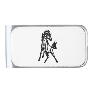 A Frisky Jumping Horse in the Wild Silver Finish Money Clip