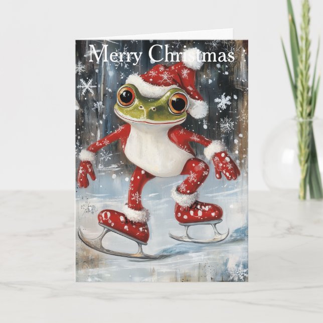 A Frog Ice Skating Holiday Card (Front)