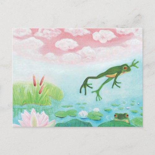 A Frog Jumps Into The Pond Illustration Announcement Postcard