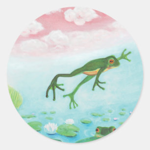 A Frog Jumps Into The Pond Illustration Classic Round Sticker