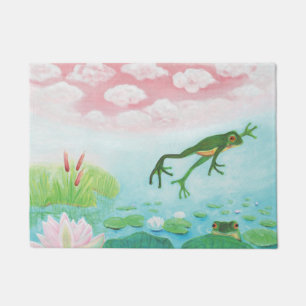 A Frog Jumps Into The Pond Illustration Doormat