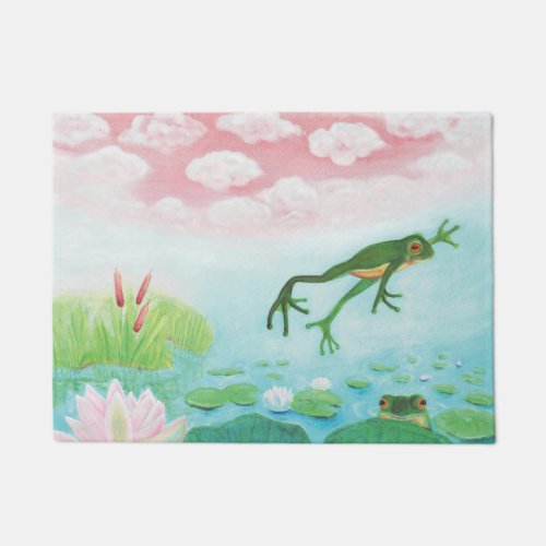 A Frog Jumps Into The Pond Illustration  Doormat