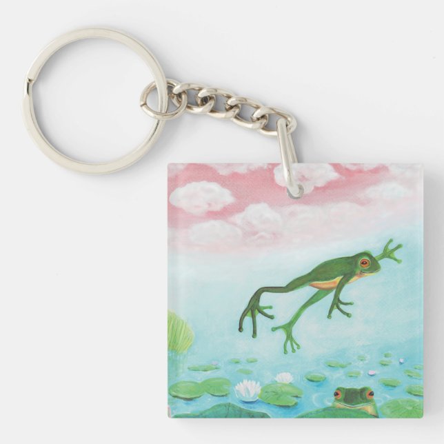 A Frog Jumps Into The Pond Illustration         Keychain (Front)