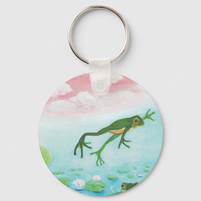 A Frog Jumps Into The Pond Illustration Keychain (Front)