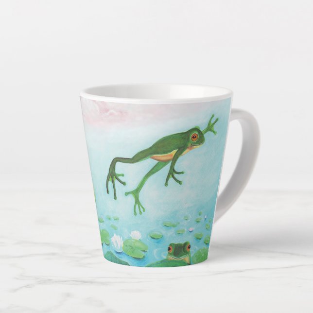 A Frog Jumps Into The Pond Illustration  Latte Mug (Right Angle)