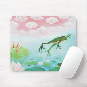 A Frog Jumps Into The Pond Illustration Mouse Pad