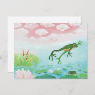 A Frog Jumps Into The Pond Illustration Postcard