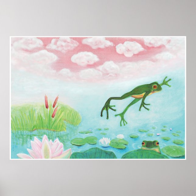 A Frog Jumps Into The Pond Illustration Poster (Front)