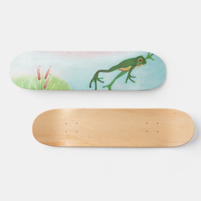 A Frog Jumps Into The Pond Illustration  Skateboard (Horz)