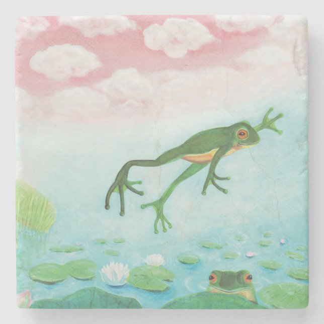 A Frog Jumps Into The Pond Illustration  Stone Coaster (Front)