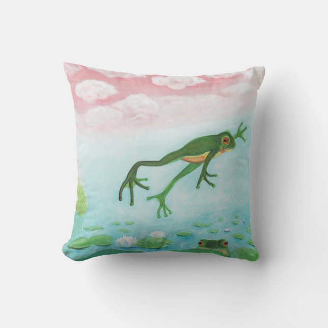 A Frog Jumps Into The Pond Illustration  Throw Pillow (Front)