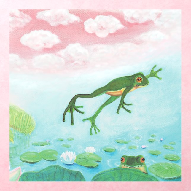 A Frog Jumps Into The Pond Illustration  Wall Decal (Insitu 3)